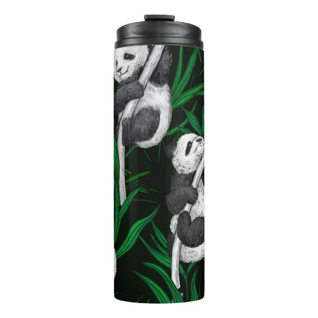 Garrafa Térmica Cubos de panda em verde-escuro (Frente)