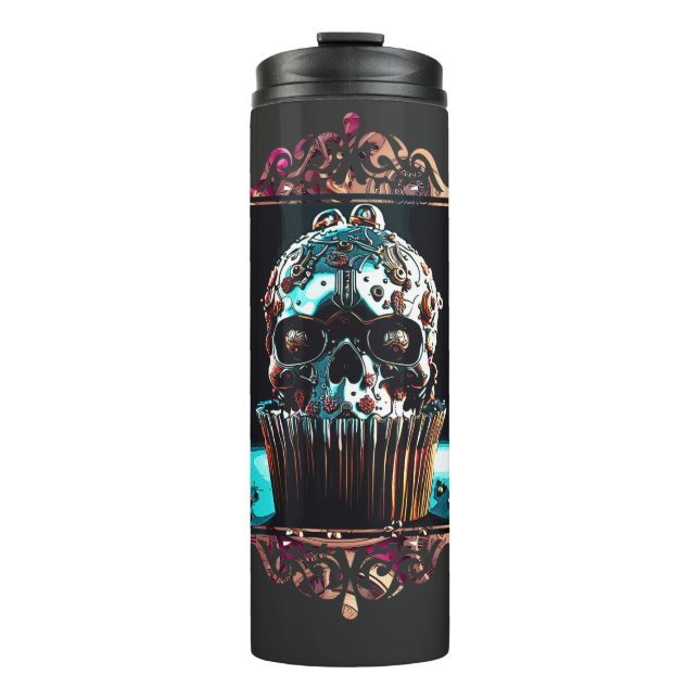 Garrafa Térmica Cupcake de Caveira de Clocagem (Frente)