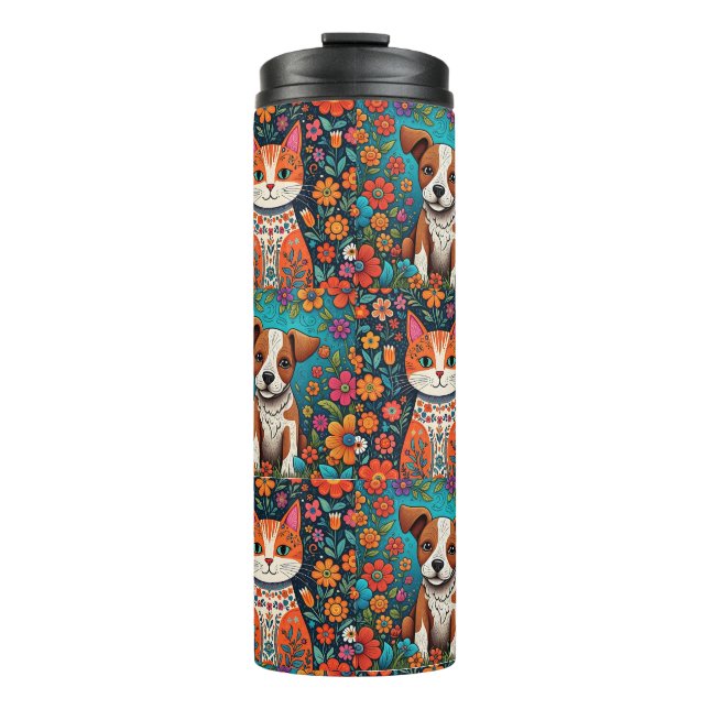 Garrafa Térmica Cuppy com Flores de Arte Folclórica (Frente)