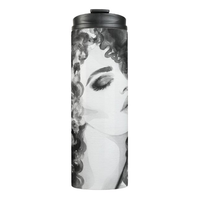 Garrafa Térmica Curly Grace: Beleza da Aquarela da Moda (Frente)