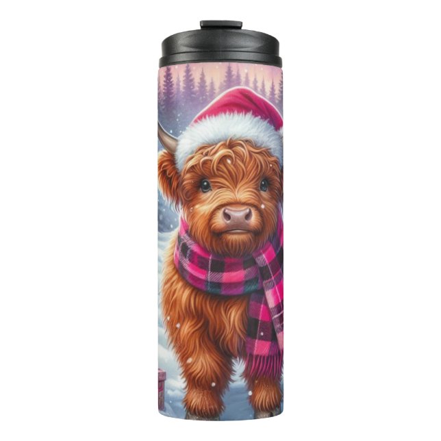 Garrafa Térmica Custom Highland Cow Christmas Tumblr –Festive Gift (Frente)