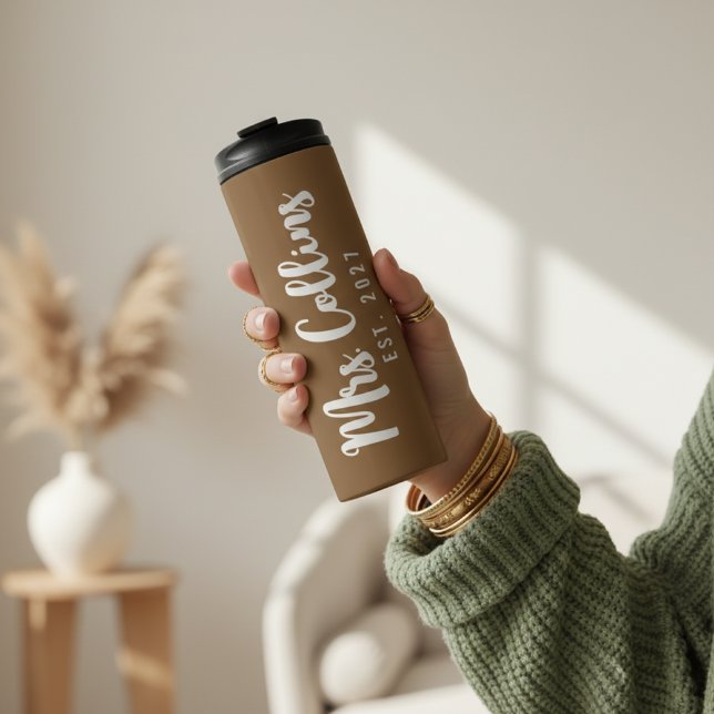 Garrafa Térmica Custom Just Married Tumbler for Bride and Groom (Elegant Personalized Tumbler – Just Married Gift for Bride and Groom)