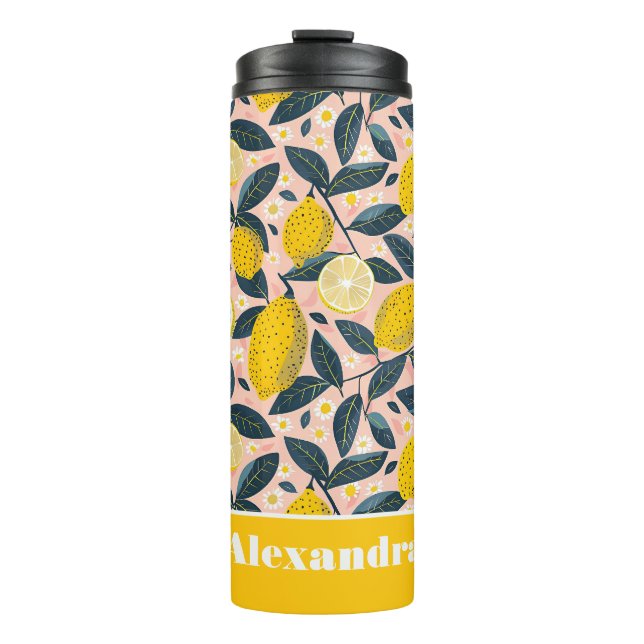 Garrafa Térmica Custom Lemon Pattern Water Bottle with Name (Frente)