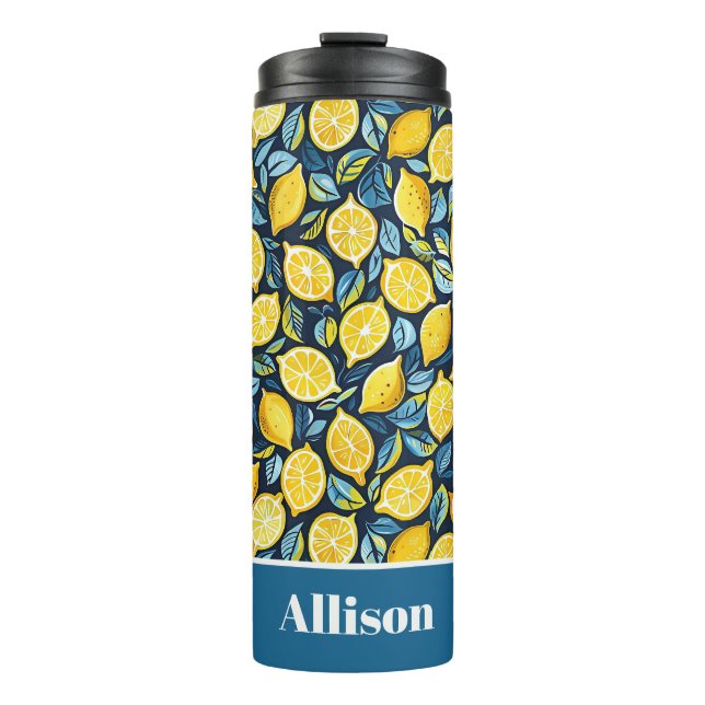 Garrafa Térmica Custom Lemon Pattern Water Bottle with Name (Frente)