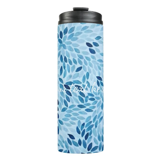 Garrafa Térmica Custom Name | Blue Mosaic Petals Thermal Tumbler (Frente)