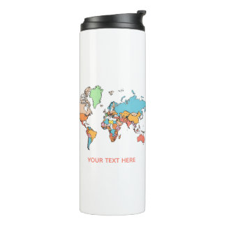 Garrafa Térmica Custom Name Colorful World Map Travel Coffee Mug