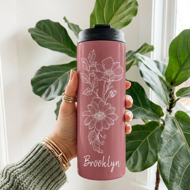 Garrafa Térmica Custom Pink Floral Tumbler Graduation Gift for Her (Custom Floral Tumbler Graduation Gift for Her, Elegant Rose Thermal Tumbler Christmas Gift for Mom)