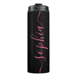 Garrafa Térmica Custom Pink Script Name Black Thermal Tumbler