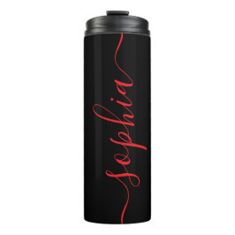 Garrafa Térmica Custom Red Script Name Black Thermal Tumbler