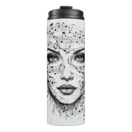 Garrafa Térmica Customized Music Sheet Face Art Black White Artist