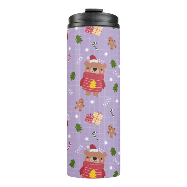 Garrafa Térmica Cute Christmas Bear Pattern | Cozy Holiday Winter  (Frente)