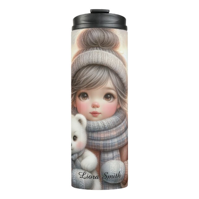 Garrafa Térmica Cute Christmas Girl with Polar Teddy Bear, Thermo (Frente)