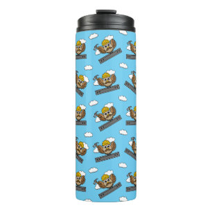 Garrafa Térmica Cute Construction Worker Owl with Hard Hat Cartoon