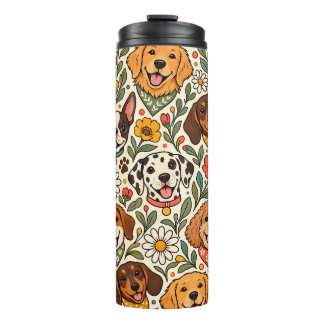 Garrafa Térmica Cute Dogs and Colorful Floral Pattern