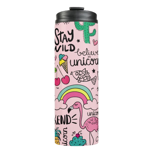 Garrafa Térmica Cute drawings on pink seamless repeating pattern t (Frente)