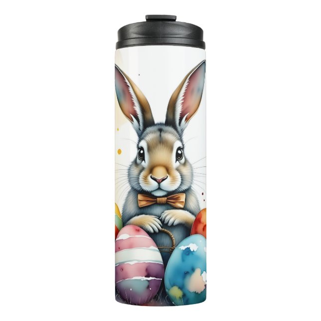 Garrafa Térmica Cute Easter Bunny with Colorful Painted Eggs (Frente)
