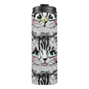 Garrafa Térmica Cute furry kitten face seamless pattern. Illustrat