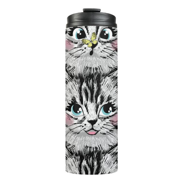Garrafa Térmica Cute furry kitten face seamless pattern. Illustrat (Frente)