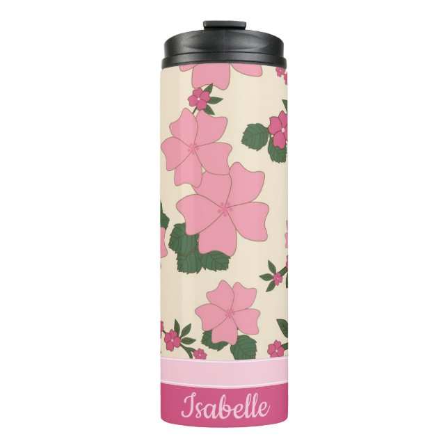 Garrafa Térmica Cute Girly Pink Flower Pattern Personalised (Frente)