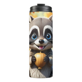 Garrafa Térmica Cute Kawaii style Racoon segurando uma bolota