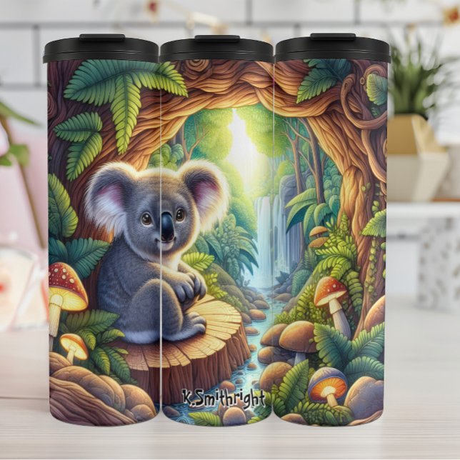 Garrafa Térmica Cute Koala na Floresta Mágica (Criador carregado)