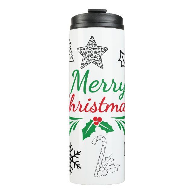 Garrafa Térmica Cute Natal Doodles Thumbler Térmico  (Frente)