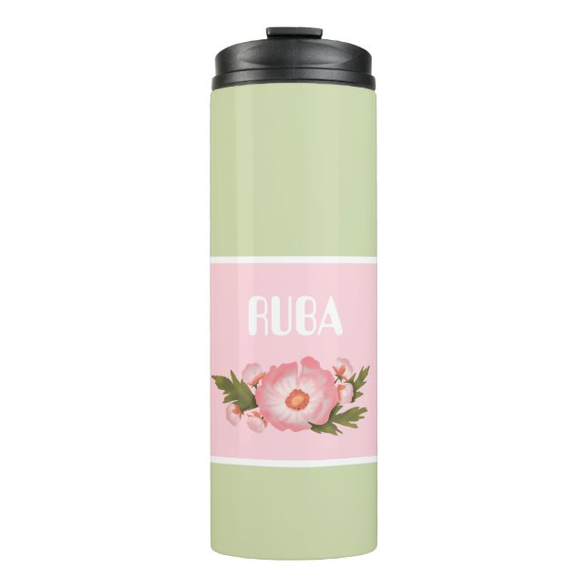 Garrafa Térmica Cute pink and baby green floral Thermal Tumbler (Frente)