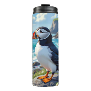 Garrafa Térmica Cute Puffin na praia temática