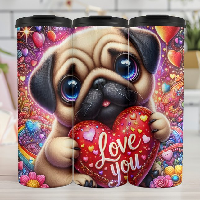 Garrafa Térmica Cute Pug Puppy Love Heart (Criador carregado)