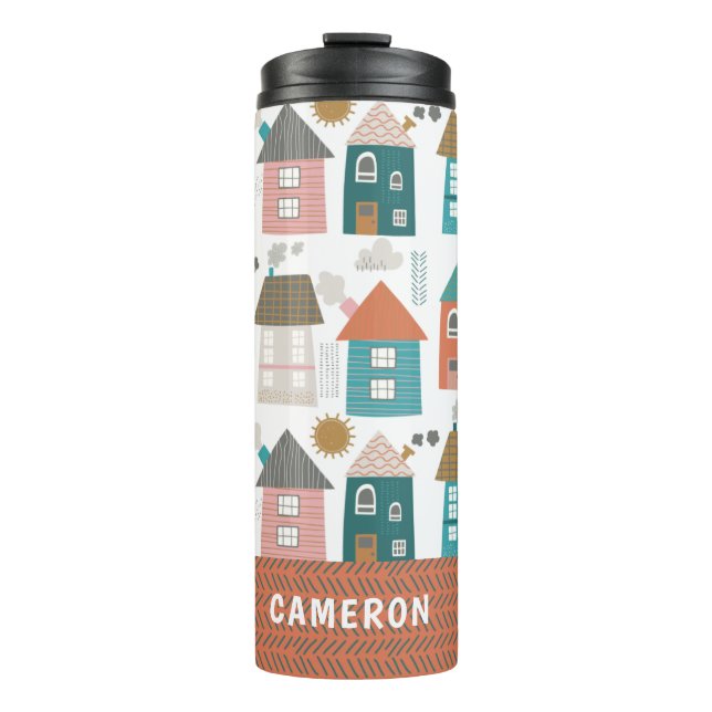 Garrafa Térmica Cute Quirky Houses Personalizadas (Frente)