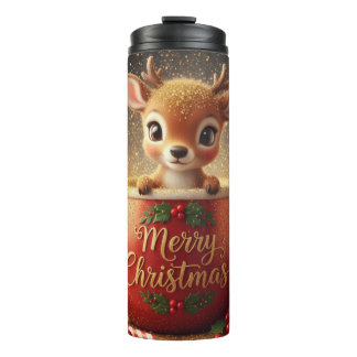 Garrafa Térmica Cute Reindeer in a Merry Christmas Mug