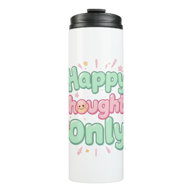 Garrafa Térmica Cute Retro "Happy Thoughts Only" (Frente)