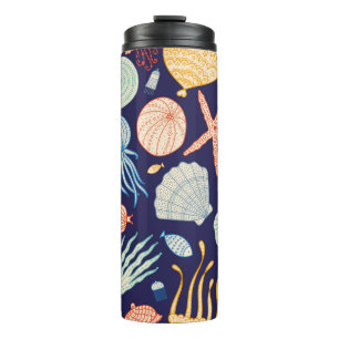 Garrafa Térmica Cute seamless pattern with jellyfish, shells, fish