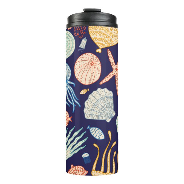 Garrafa Térmica Cute seamless pattern with jellyfish, shells, fish (Frente)