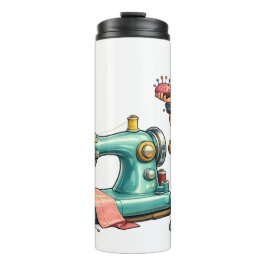 Garrafa Térmica Cute Sewing Girl Cartoon with Vintage Machine