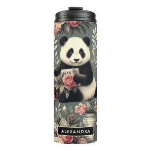 Garrafa Térmica Cute Vintage Panda Floral