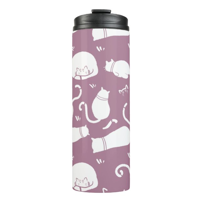 Garrafa Térmica Cute White Cats Pattern on Mauve Background (Frente)