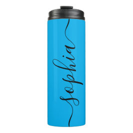 Garrafa Térmica Cyan Blue Black Script Custom Thermal Tumbler