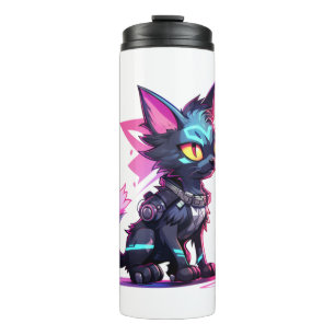 Garrafa Térmica Cyberpunk Cat em Neon Colors 4