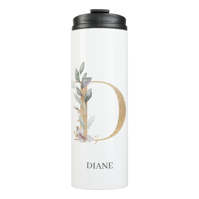 Garrafa Térmica D Monograma Tumbler Térmico Personalizado Floral (Frente)