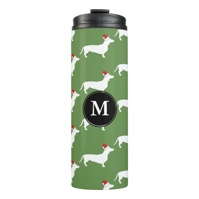 Garrafa Térmica Dachshances de Natal e Chapéus de Papai Noel com I (Frente)