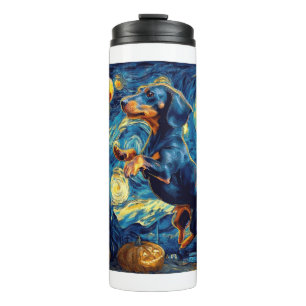 Garrafa Térmica Dachshund de van gogh noite estrelada halloween En