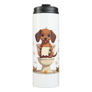 Garrafa Térmica Dachshund Fofo Antigo no Cartoon de Banheiro com V