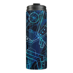 Garrafa Térmica Dados Geométricos Digitais Abstratos Arte Azul
