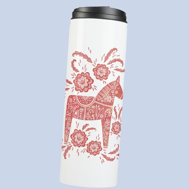 Garrafa Térmica Dala Horse Red e White Suecos (Red and white Swedish Dala horse thermal tumbler)