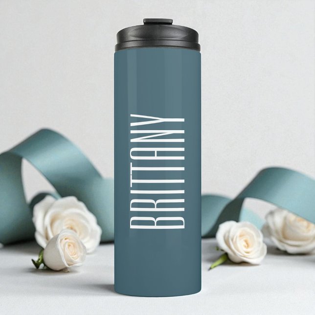 Garrafa Térmica Dama de Honra Verde Simples Nome Personalizado Min (Bridesmaid Simple Green Personalized Name Minimal Thermal Tumbler)