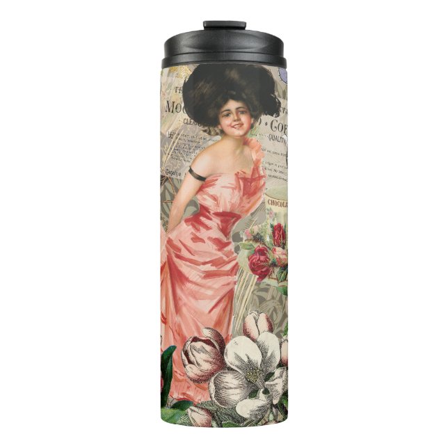 Garrafa Térmica Dama do Café Mulher Vitoriana Rosa Vestido Rico (Frente)