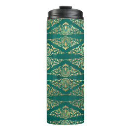 Garrafa Térmica Damasceno Vintage Grunge Azul Turquesa e Dourado