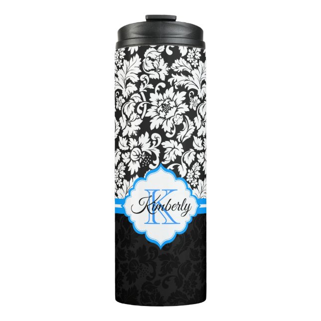 Garrafa Térmica Damasco branco preto e azul (Frente)