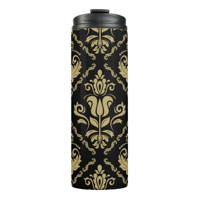 Garrafa Térmica Damask Black Dourado: Ornament Clássico. (Frente)